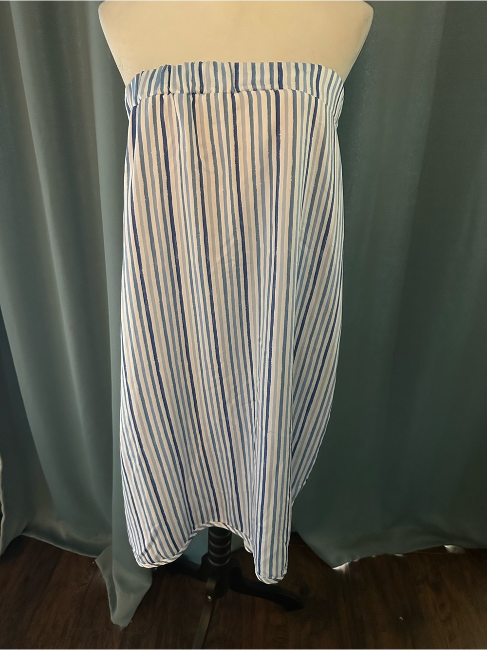 MeriSea Beach Towel Wrap Blue White Striped One Size Hook & Loop Closure